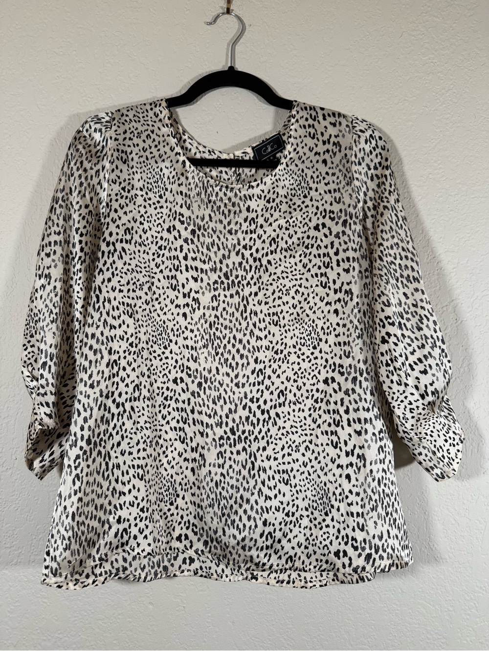 Leopard Satin Cream Leopard Cheetah Print Blouse Women's Medium